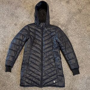 Spyder Women's Black Quilted Hooded Winter Puffer Coat Full Zip Size Medium